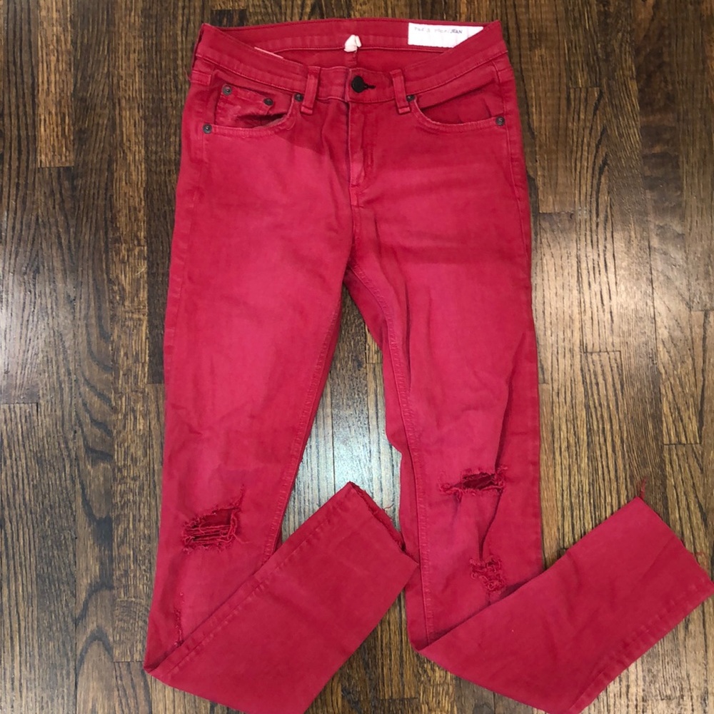 Rag & Bone Red Distressed Skinny Jeans